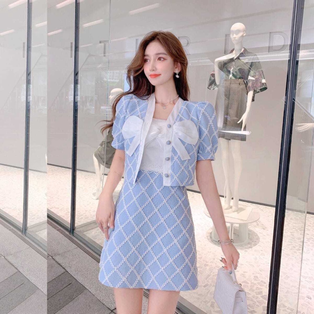 Bộ áo và đầm thời trang mùa hè phong cách Pháp cho