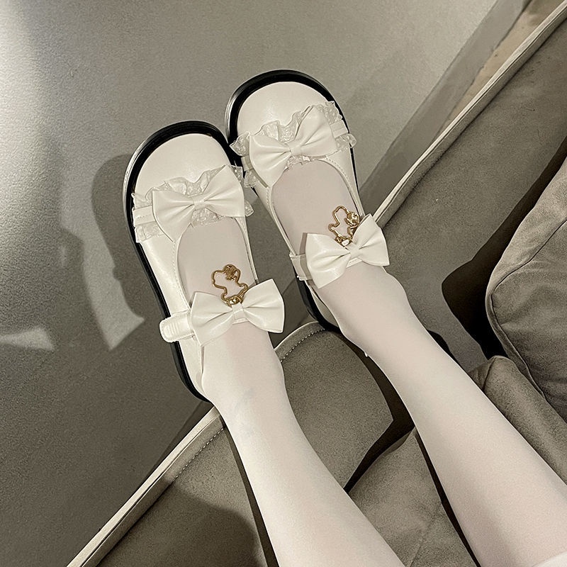 Giày da đế mềm đính nơ phong cách Lolita Hàn Quốc thời trang mùa hè 2021 cho nữ
