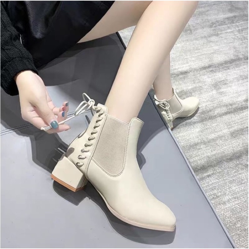 [Hàng QC] Giay Bốt có chun buộc dây phía sau, boots sang chảnh dự tiệc đế cao 5cm | BigBuy360 - bigbuy360.vn