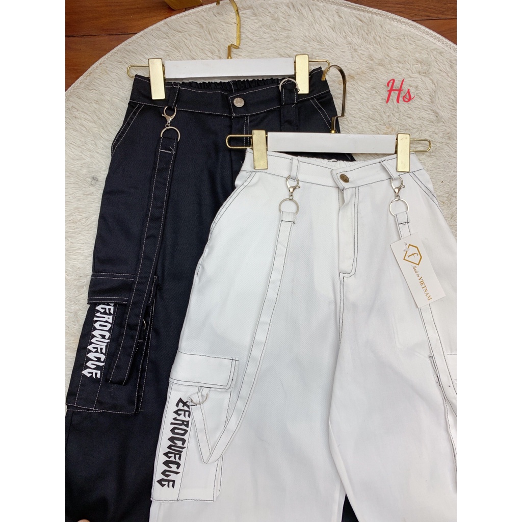 Quần jogger unisex  túi hộp phối khóa kèm dây đai 2 màu trắng, đen AOSY STORE mã 1169