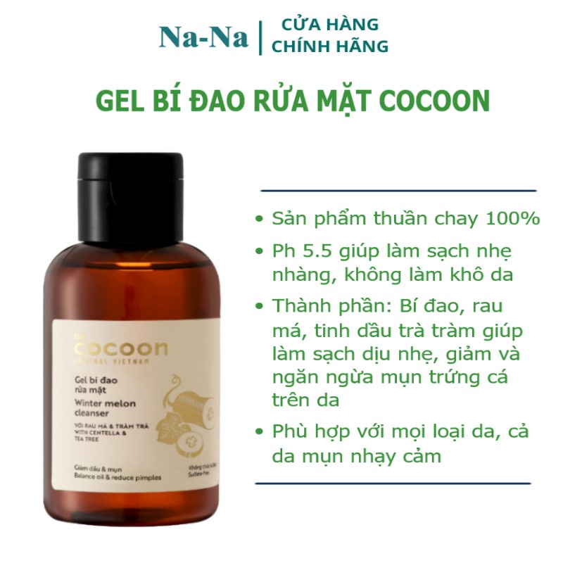Gel bí đao rửa mặt thuần chay Cocoon sạch sâu, dịu nhẹ, không làm khô da, thành phần tự nhiên lành tính