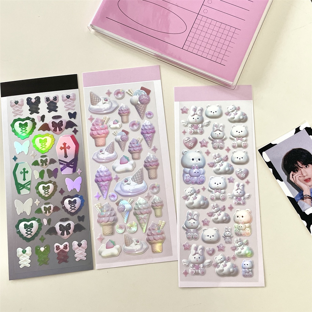 Thẻ Đánh Dấu Trang Trí Sổ Tay Hình Cây Kem Gấu 3D Màu Laser diy