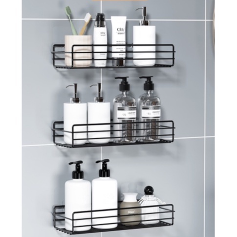 Combo 3 kệ chữ nhật dán tường phòng tắm Tiện lợi - Sang trọng - Gọn gàng, kèm 3 miếng dán siêu dính