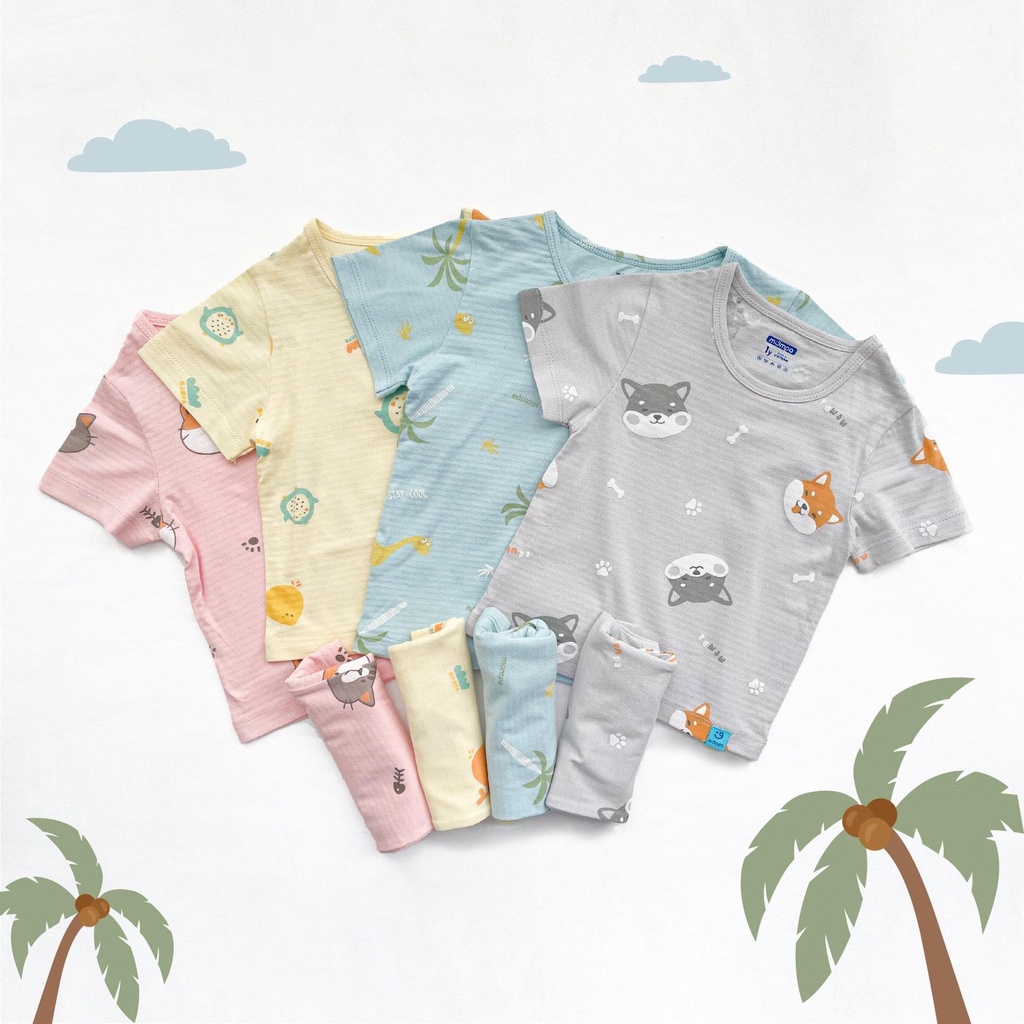 Bộ Mompa cộc tay Cotton giấy Hàn Quốc cao cấp mềm mịn thoáng mát thun giấy siêu xịn in thú cưng cho bé trai bé gái MP610