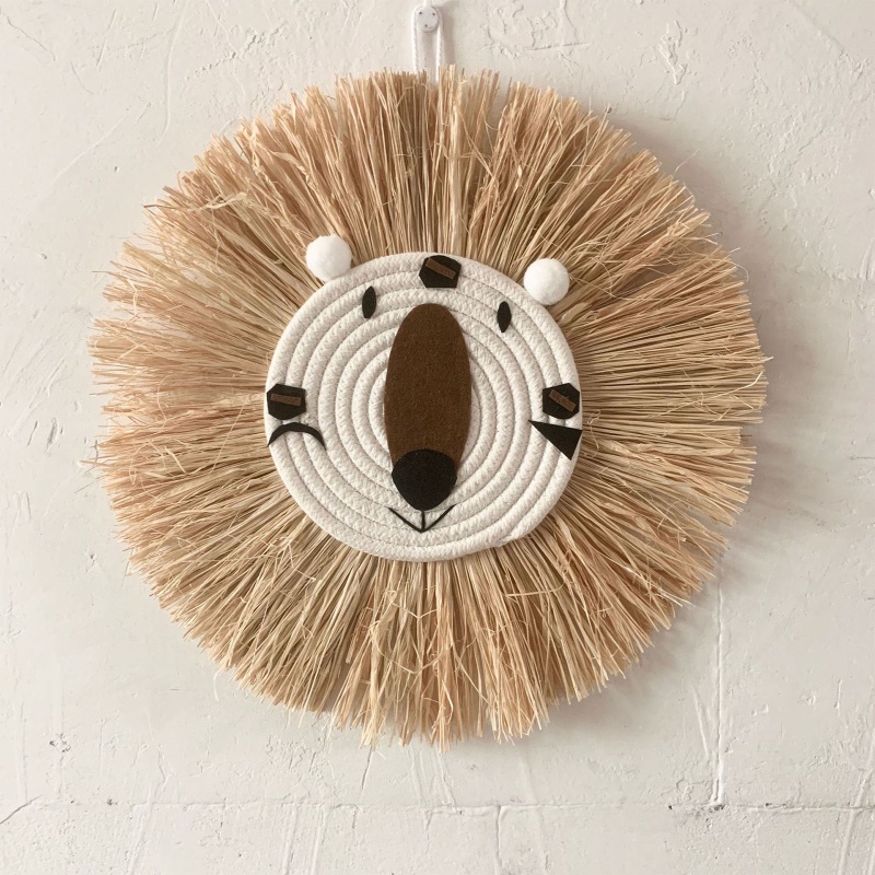 Phụ Kiện Treo Trang Trí Tường Bằng Cotton Đan Tay Hình Đầu Sư Tử Hoạt Hình Phong Cách Bắc Âu