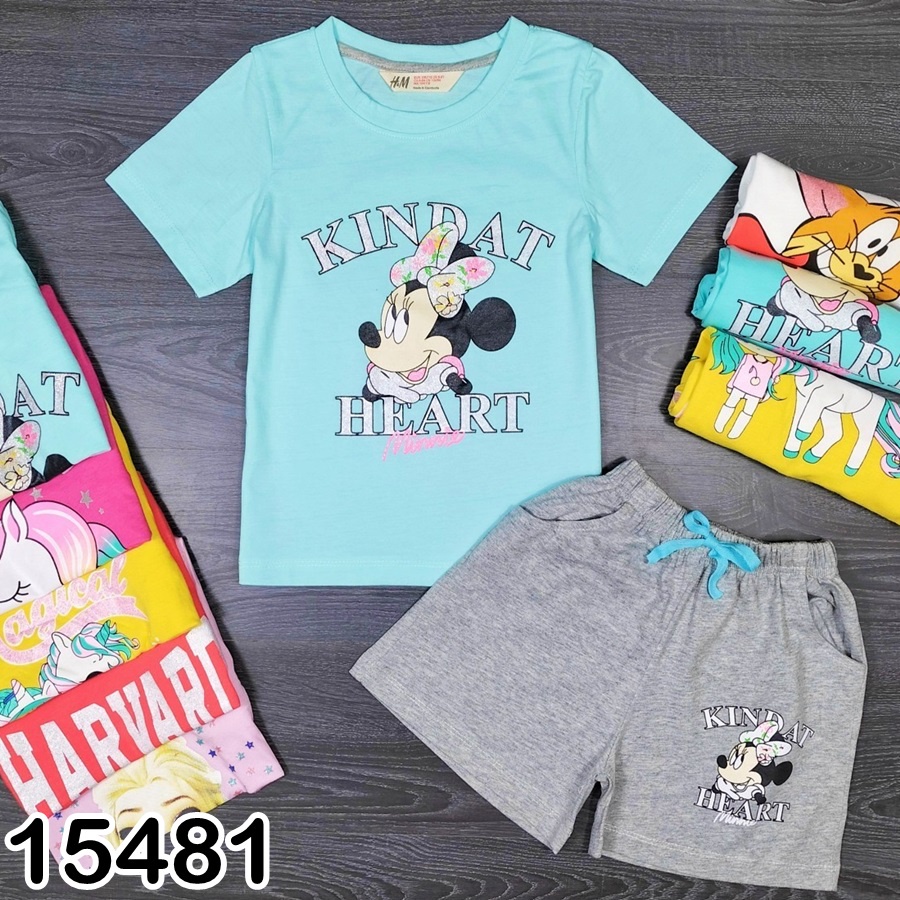 Bộ thun ngắn Bigbaby, hàng xuất dư h.m họa tiết đáng yêu cho bé gái 15-28kg