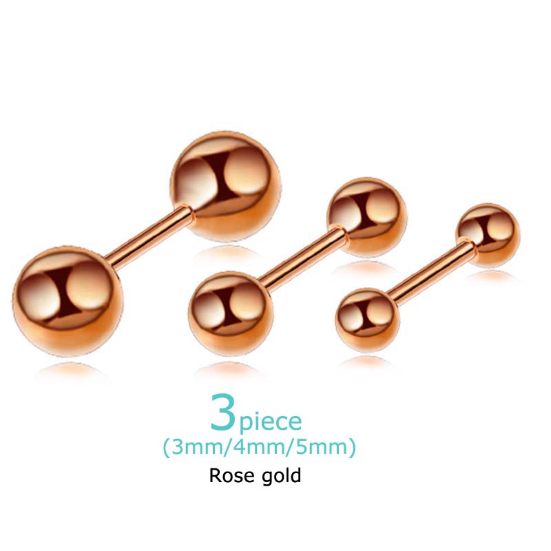 Bộ 3 Khuyên Tai Hình Quả Tạ 16g 3 / 4 / 5mm