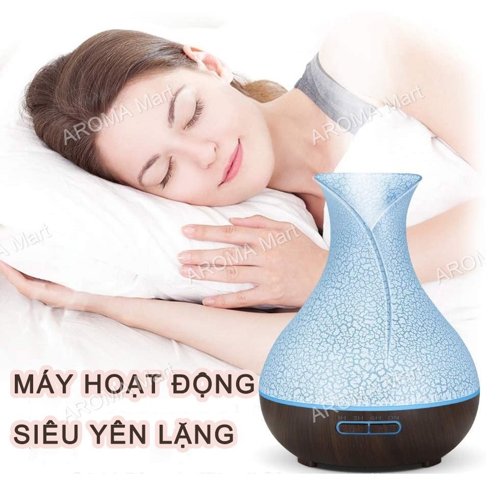 Máy Xông Tinh Dầu Hoa Tulip Vân Rạn Dung Tích Lớn 550ml Kèm Remote Điều Khiển