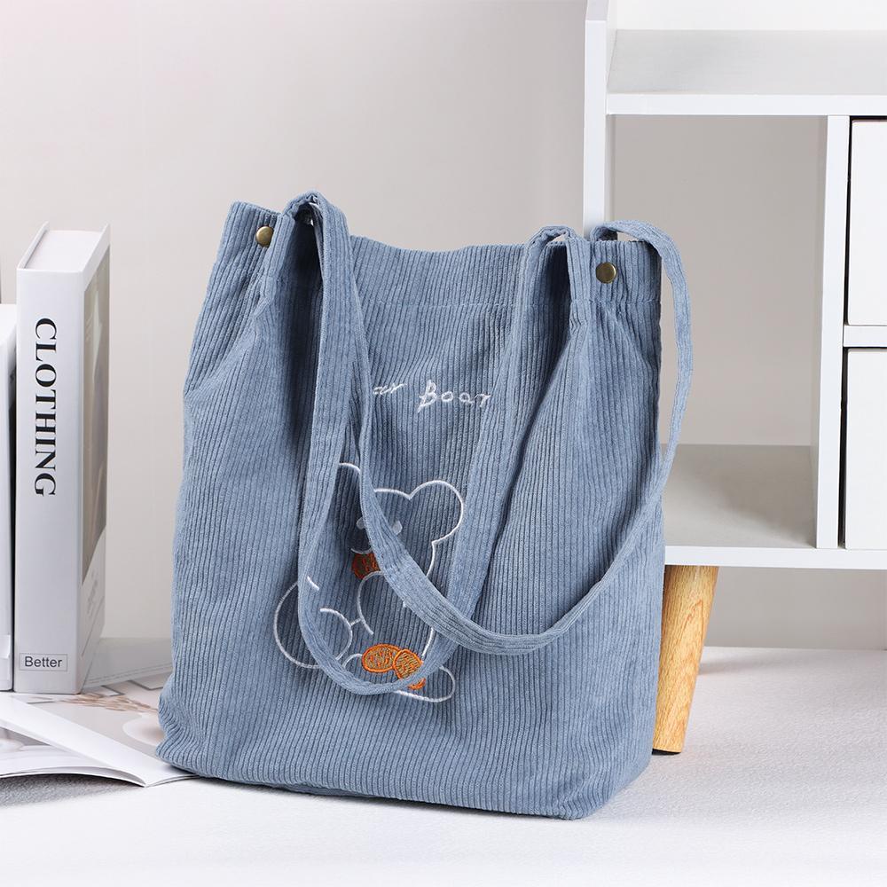 Túi Tote Đeo Vai Cỡ Lớn Thêu Họa Tiết Gấu Dễ Thương