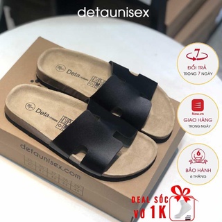 Dép birken detaunisex đế trấu nam nữ bảng ngang chữ H-DETA14D