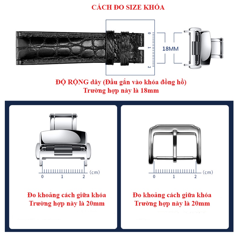 [Phụ kiện đồng hồ] Khóa đồng hồ MS07 thép không gỉ dùng cho dây da SIZE 18  20 22 24mm (Màu Đen-Màu Bạc)