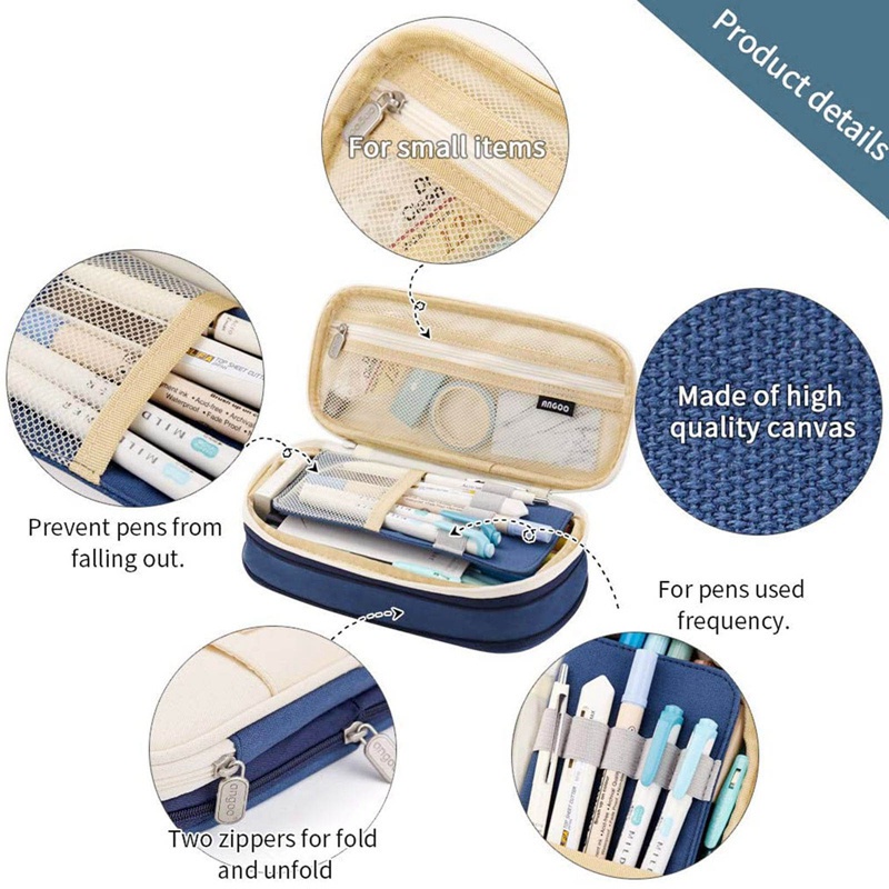 Túi đựng bút vải canvas gấp gọn cỡ lớn 22x11x6.5cm