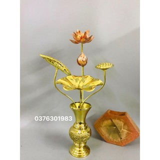 Hoa sen đồng vàng pha đỏ bó hoa 5 bông bằng đồng nguyên chất