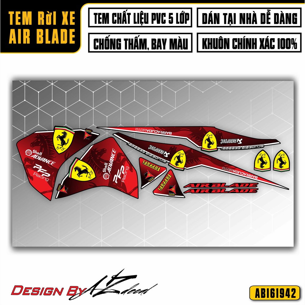 Tem Rời Dán Xe Air Blade Mẫu Ferari Cực Chất | AB42 | Decal Chế Dán Xe Máy AB Chống Nước, Bền Màu