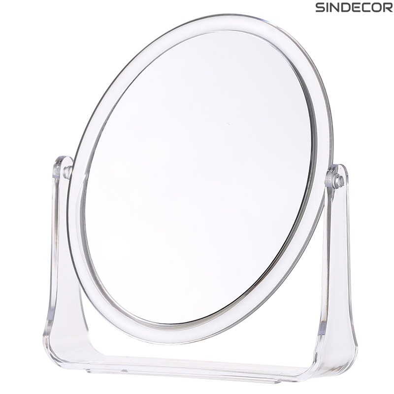 Gương trang điểm để bàn trong suốt - Gương soi xoay 360 độ Hàn Quốc , 2 mặt gương xoay 360 độ - Sindecor