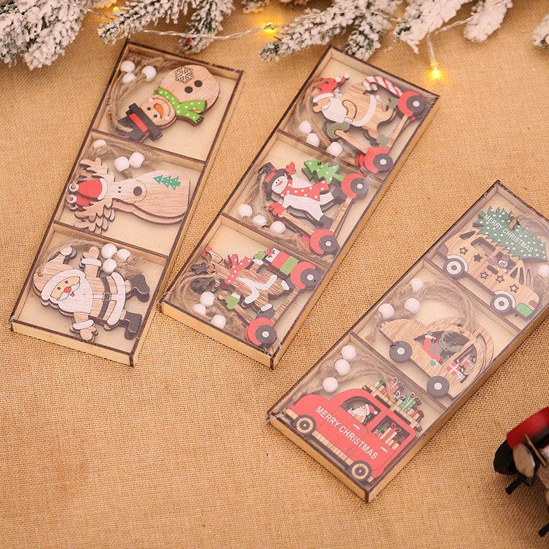 Set 9 Phụ Kiện Gỗ Treo Trang Trí Cây Thông Giáng Sinh