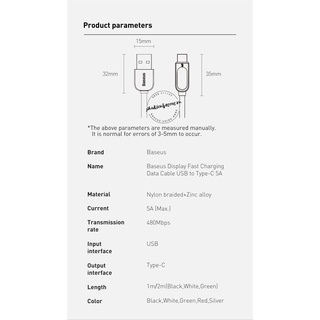 Cáp sạc nhanh có màn hình LED Baseus Display & Fast Charge Type C (40W, 5A, LED Display, Fast Charging/QC & Data Cable)