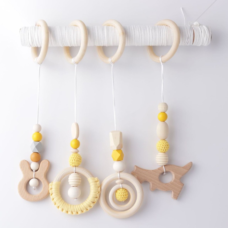 Bộ 4 Đồ Chơi Bằng Gỗ Sồi Toàn Diện Trang Trí Xe Đẩy Em Bé