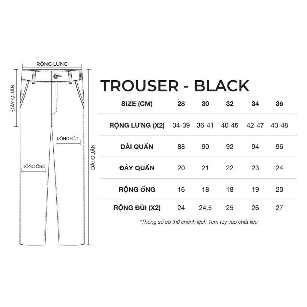 Quần âu cạp cao màu đen chất liệu chinos cao cấp Tum Machines TROUSER Black