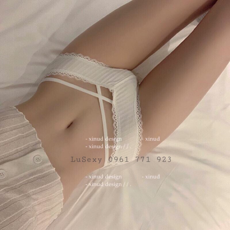QUẦN LÓT NỮ SEXY CAO CẤP - Quần lót cotton dây đan cạp chéo đẹp màu đen trắng xám