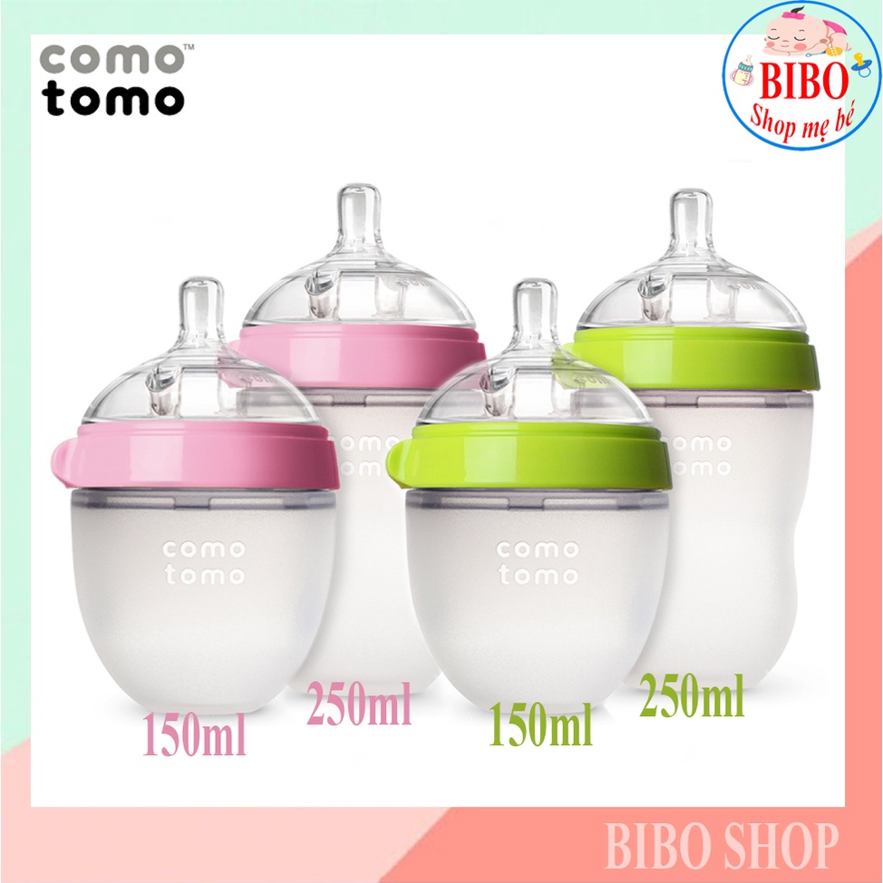 Bình Sữa Comotomo 150ml/250ml Núm Silicon Siêu Mềm - TẶNG KÈM TAY CẦM