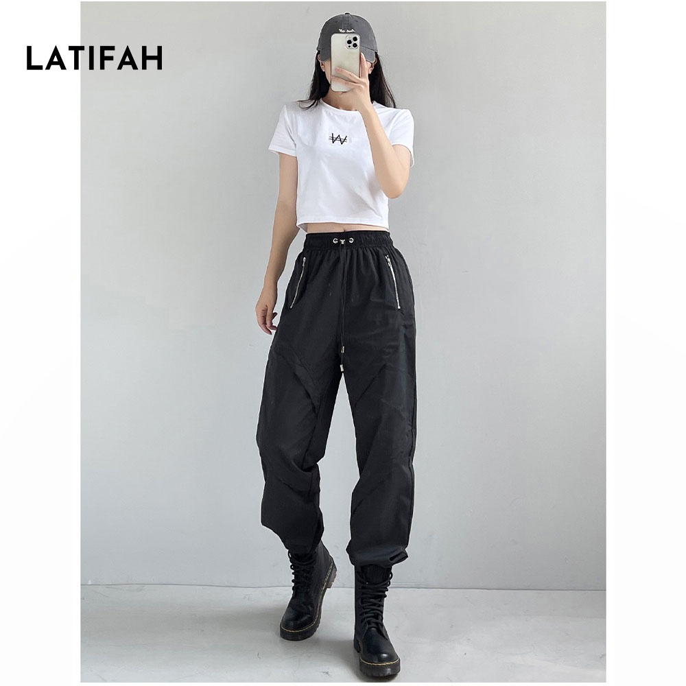 Áo thun croptop tay lỡ Latifah thêu chữ W AT015 chất vãi dày dặn co giãn 4 chiều