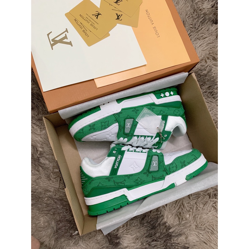 giày LV xanh lá trắng bản sc, giày louis vuitton xanh green cao cấp