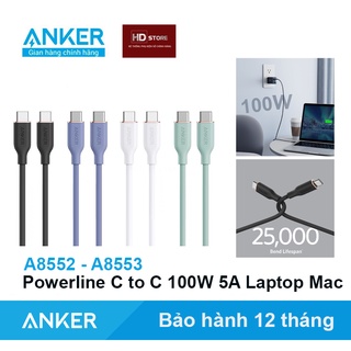 Cáp sạc Anker PowerLine III Flow Type C to C 100W 5A - A8552 A8553 dài 0.9/1.8 Mét sạc nhanh PD Laptop Mac Air Pro M1