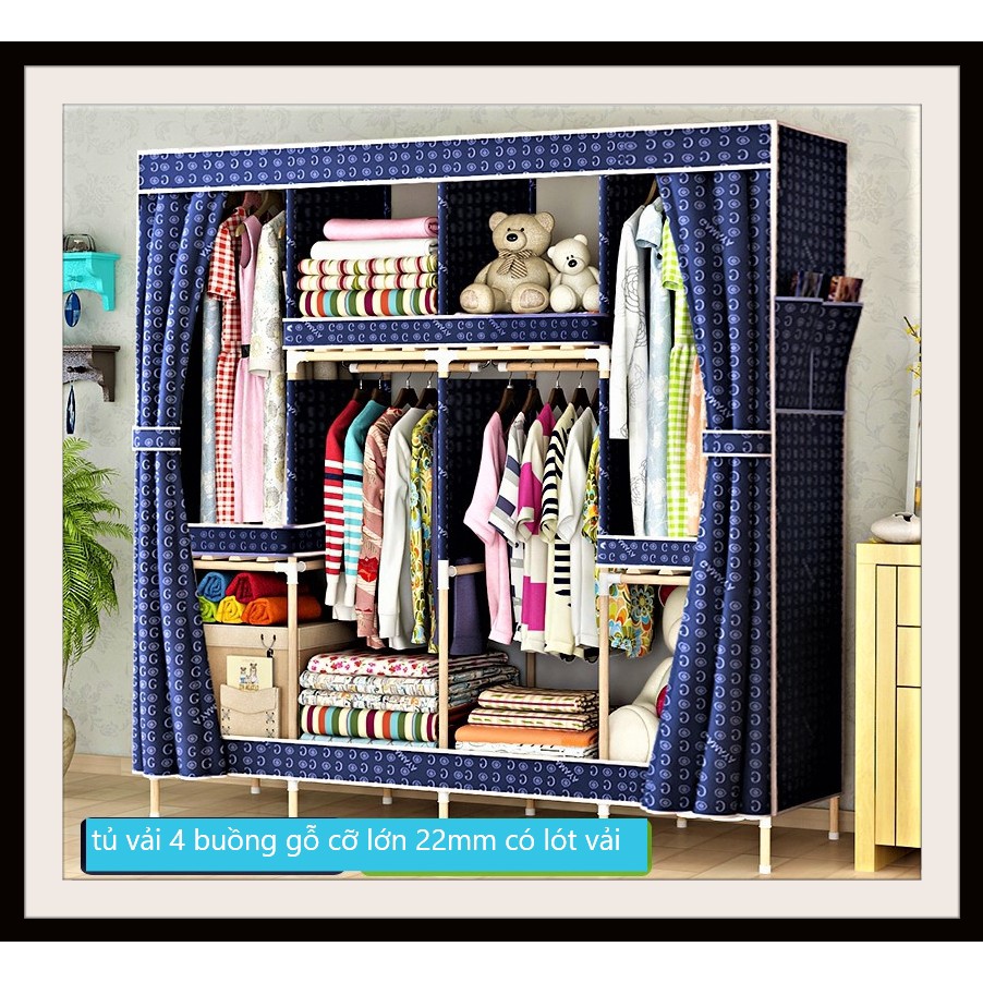 Tủ vải khung gỗ 4 buồng loại 1 TỐT NHẤT TRONG TẦM GIÁ
