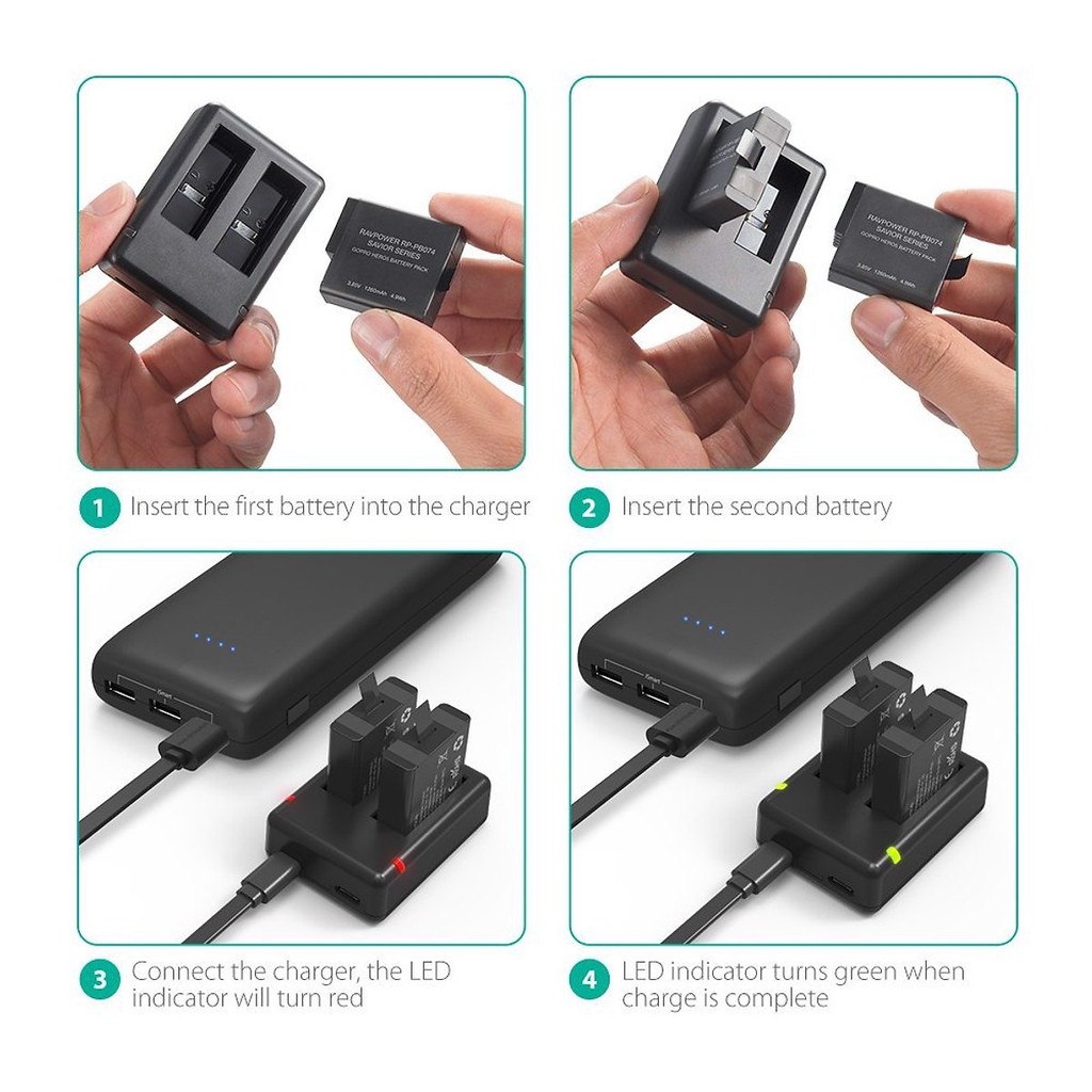 BỘ 2 PIN 1 SẠC ĐÔI RAVPOWER CHO GOPRO 5,6,7