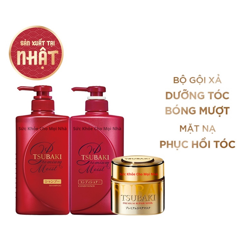 Combo gội xả Premium Moist dưỡng tóc bóng mượt và mặt nạ tóc phục hồi hư tổn Tsubaki suckhoechomoinha