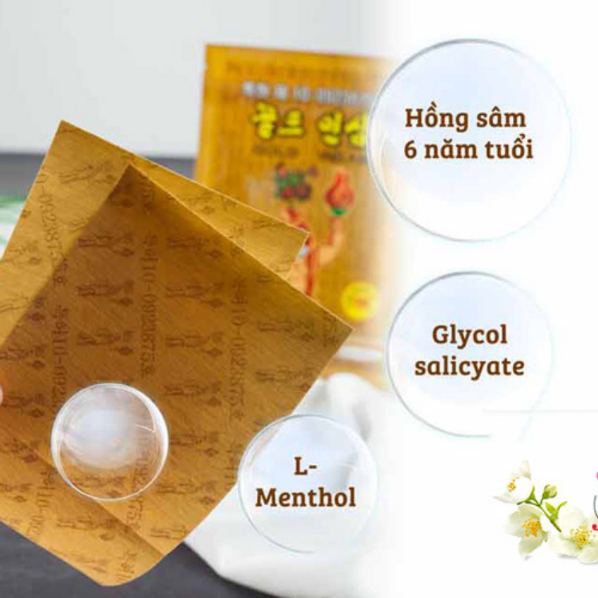 Cao Dán Hồng Sâm Hàn Quốc Gold Insam Vàng, Túi 20 Miếng - Chăm sóc chấn thương, giảm đau nhức