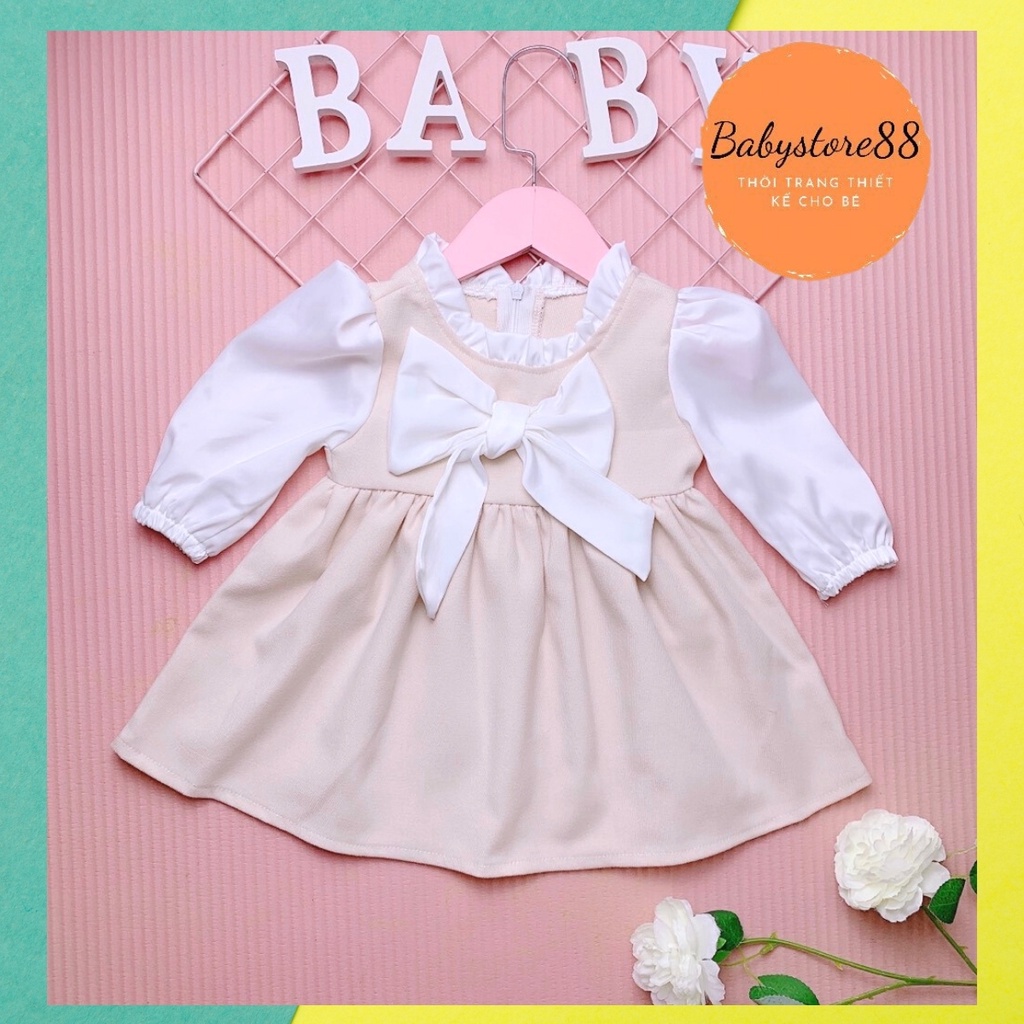 Đầm cho bé gái sơ sinh, 0,1,2,3,4,5,6,7,8 tuổi Babystore88, Váy bé gái thu đông dài tay hàng thiết kế V53