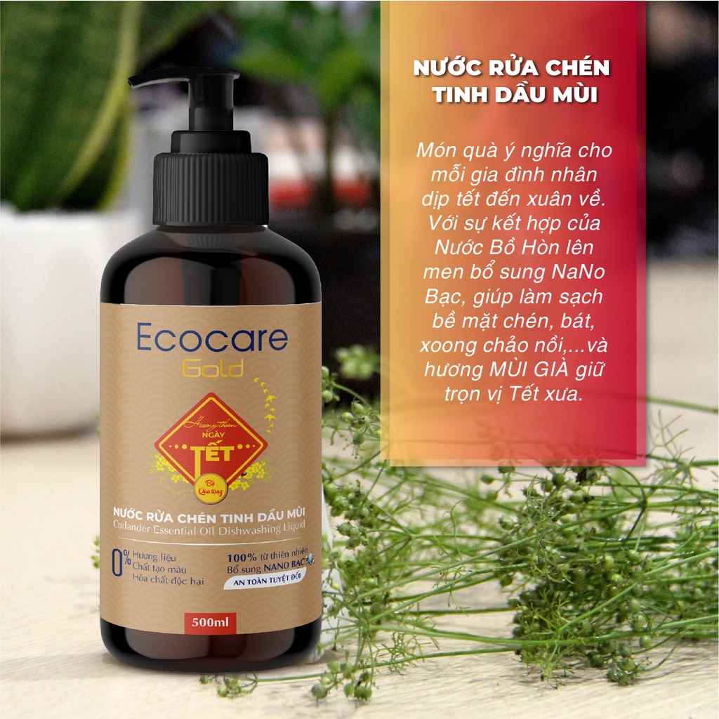 Nước rửa chén hữu cơ tinh dầu Mùi Già 500ml Ecocare, khử mùi tanh, rửa sạch dầu mỡ của bát đĩa