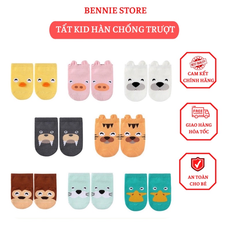 Set 2 đôi Tất kid Hàn chống trơn trượt cho bé BENNIE STORE Vớ chống trơn trượt nhiều hình ngộ nghĩnh