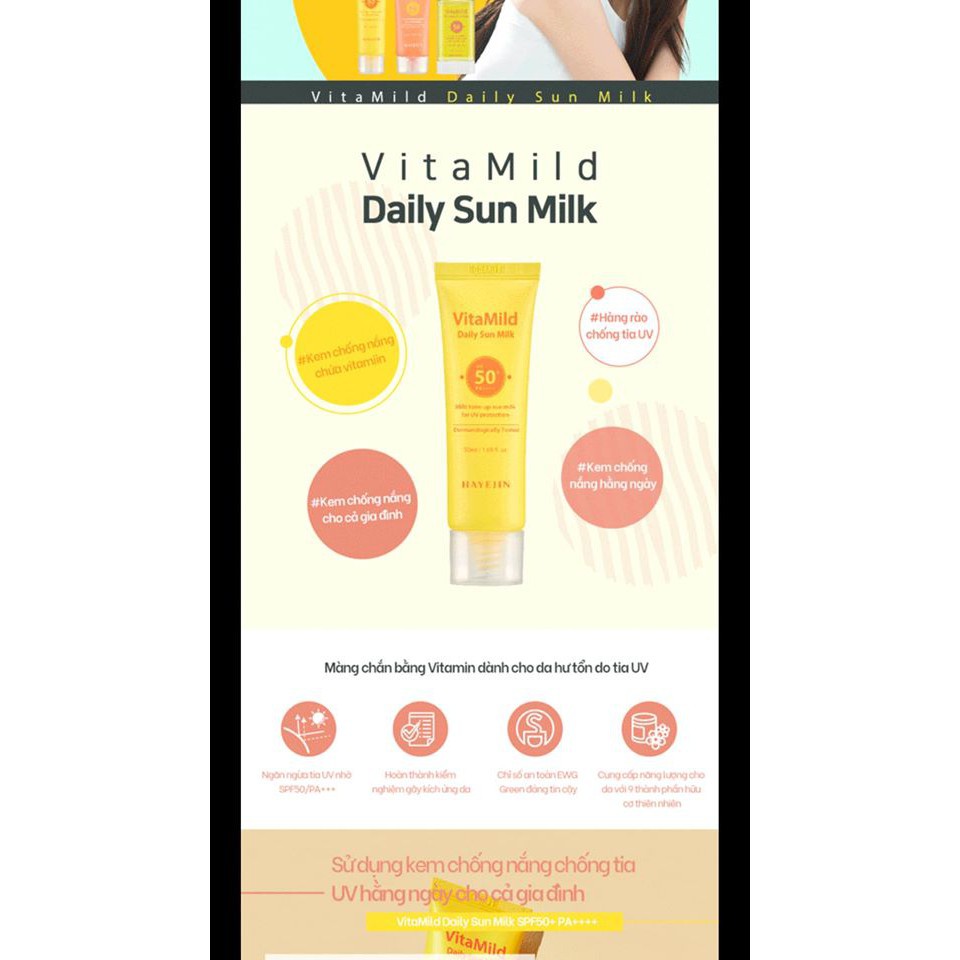 [Date: 23/07/2022]Kem Chống Nắng dạng sữa Hayejin Vitamild Pink Sun Milk Spf50+ Pa++++