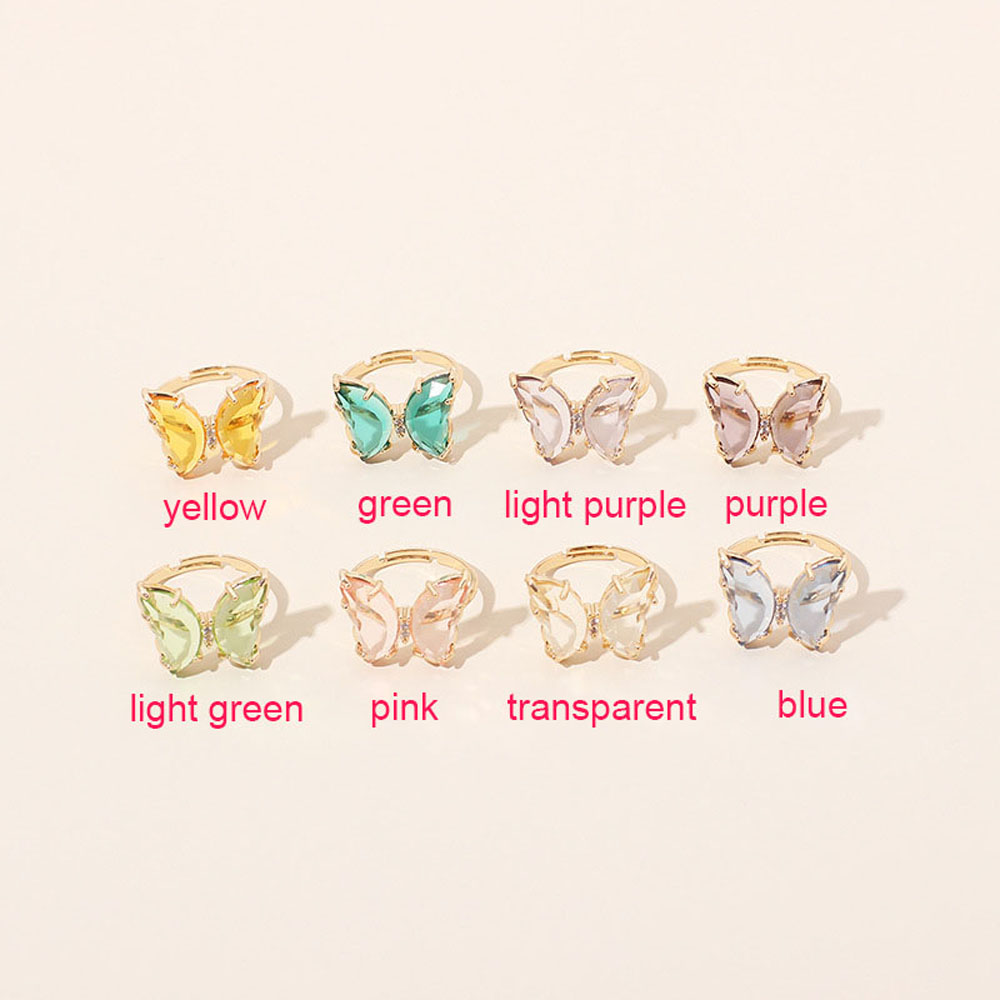 ALLGOODS Shiny Butterfly Finger Ring Elegant Jewelry Open Ring Simple Style Transparent Colorful Candy Color Fashion Acrylic Gift For Women light purple/transparent/pink