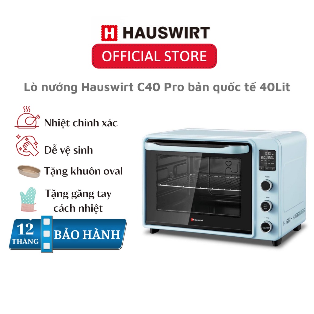 Lò nướng điện tử (bản tiếng Anh)HAUSWIRT C40 (40l) bản 2021 PRO (2 lớp kính) chuẩn nhiệt