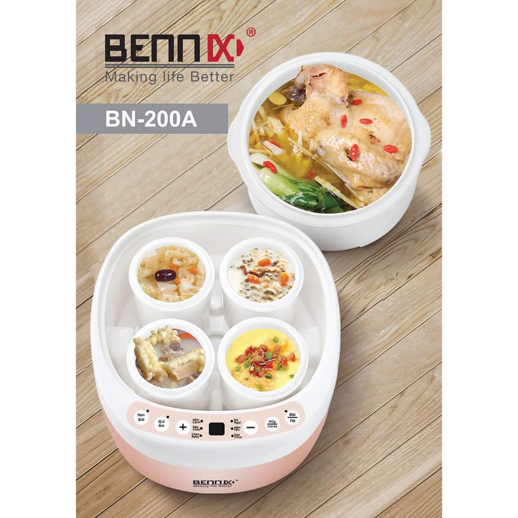 Nồi nấu cháo Bennix BN-200A dung tích 2 lít ninh hầm cách thuỷ đa năng - Nồi chưng yến, Nồi tiềm Bennix BN-200A