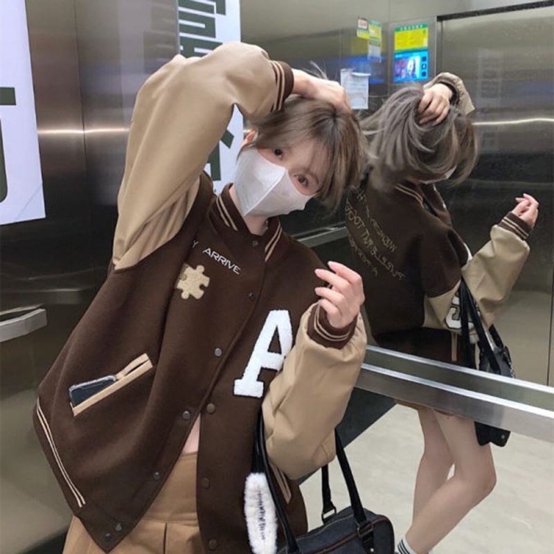 Áo khoác bóng chày IELGY dày dáng rộng phong cách Hàn Quốc cho nữ