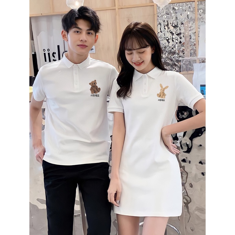 Set áo váy đôi hình Gấu Thỏ chữ hàn I LOVE YOU cực chất, độc, lạ (cam kết ảnh thật)