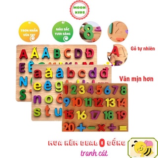 Bảng chữ cái và bảng chữ số gỗ nổi cho bé lắp ráp,đồ chơi thông minh xếp hình giúp nhận biết mặt chữ và số