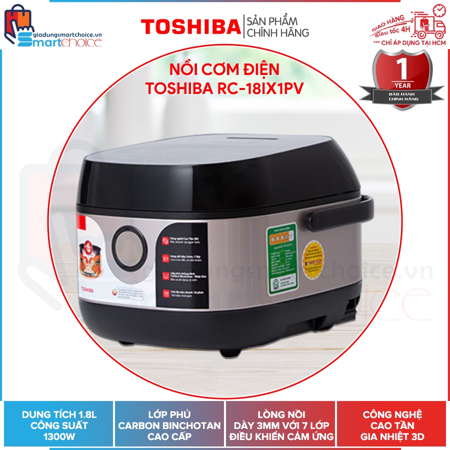 FREESHIP XTRA Flash sale Nồi cơm điện tử cao tần Toshiba RC-18IX1PV công suất 1300W dung tích 1.8L giadungsmartchoice