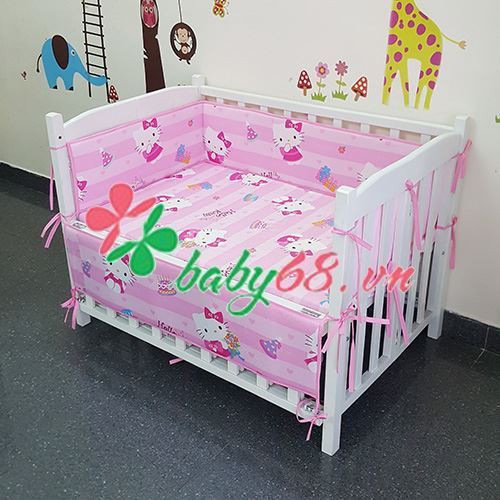 Bộ quây cũi và ga vải Helo Kitty kích thước 63x100cm