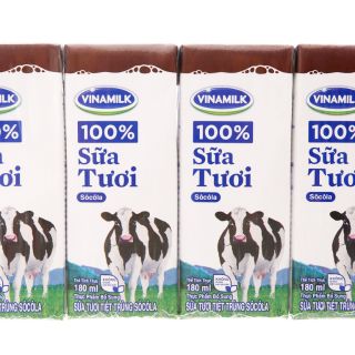 Sữa tươi tiệt trùng Vinamilk 100% Sôcôla - Lốc 4 Hộp x 180ml