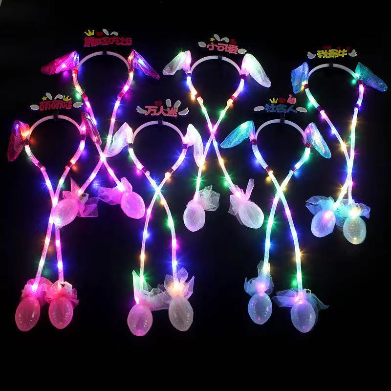 Bờm tóc, cài tóc tai thỏ, băng đô có đèn led sáng lấp lánh khi bóp tai sẽ vẫy vẫy siêu đáng yêu cho bé