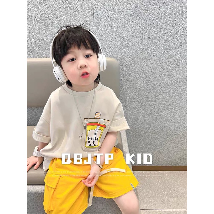 Áo Thun Cotton Tay Lỡ In Hình Trà Sữa Dễ Thương Phong Cách Nhật Bản Hàn Quốc Thời Trang Mùa Hè Cho Bé 2022