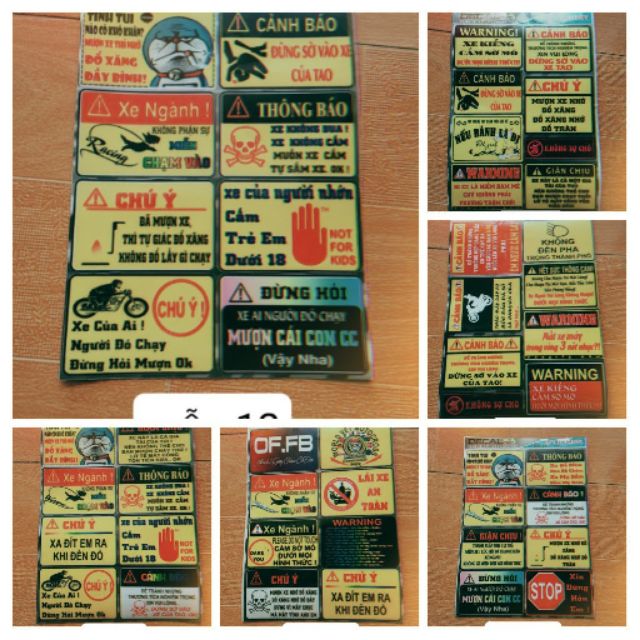 Decal,tem cảnh báo mini dán xe
