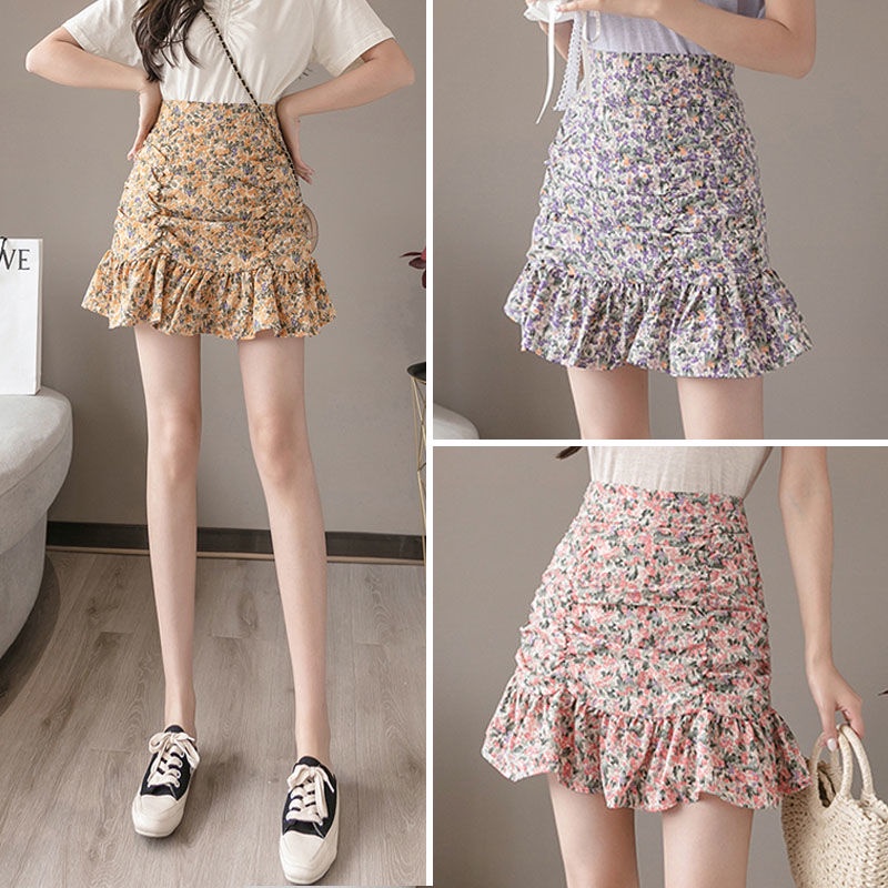 Jiashucheng Chân Váy Ngắn Eo Cao Ôm Hông Họa Tiết Hoa Tím Phong Cách Mới Dễ Phối Đồ Cho Nữ