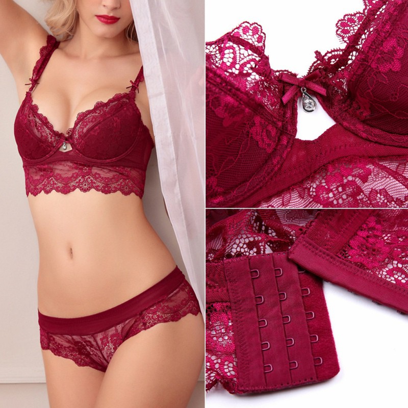 Set áo ngực quần lót ren nâng ngực thiết kế cổ chữ V gợi cảm cho nữ | BigBuy360 - bigbuy360.vn